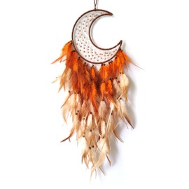 Donko Brown Feather Dream Catcher, Moon Dream Catcher for Bedroom, Large Dream Catcher for Wall Hanging, Handmade Dream Catcher for Wall Decor