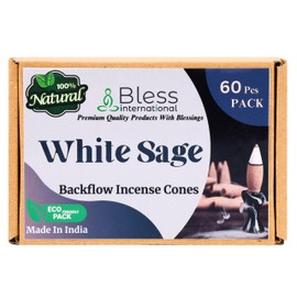 Bless-International White-Sage-100%-Natural-Incense-Backflow-Cones-for-Waterfall Handmade-Organic-Chemicals-Free for-Purification-Relaxation-Positivity-Meditation The-Best-scents-60-Count