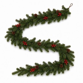 9 FT Artificial Christmas Garland with Berry and Pinecone Accents