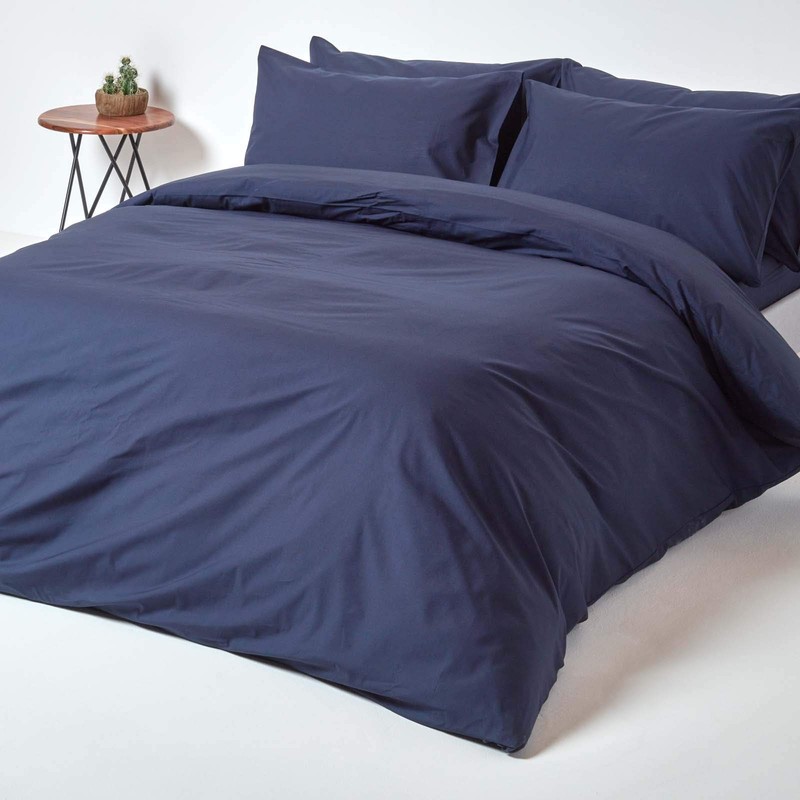 HOMESCAPES Navy Blue Deep Fitted Sheet (12”) King 200 TC