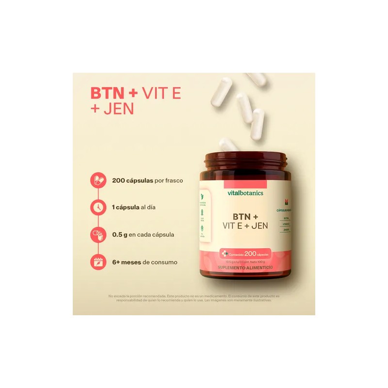 Vitamina E Biotina Pura Con 200 Capsulas Vitalbotanics