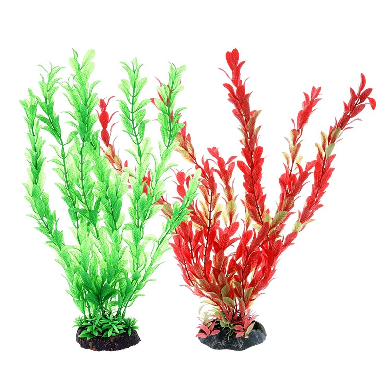 QWORK® 2 Pack Aquarium Artificial Plants, 12" Tall Plastic Decor
