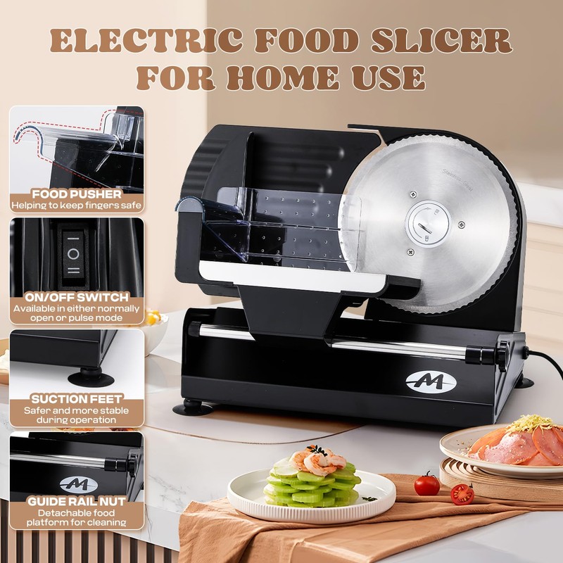 Moongiantgo Electric Meat Slicer 220W, 1-20mm Adjustable Thickness Deli Food