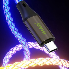 IHAO USB C to C Charger Cable PD Fast Charge and High Speed Sync Visible LED Current Flowing Compatible with All USBC Device-39Inches RGB
