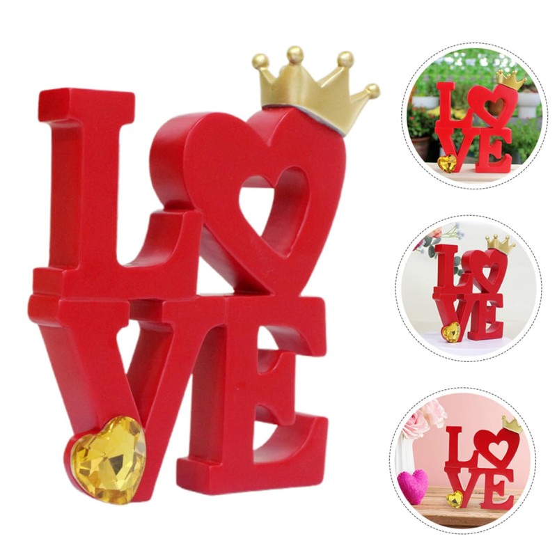 SHOWERORO Couples Sculpture Decor Wooden Valentines Day Decor Love Letter