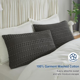 PHF 100% Cotton Waffle Pillow Shams Standard Size, 2 Pack 20" x 26" Soft Skin-Friendly Pillowcases, No Filling, Aesthetic Woven and Breathable Waffle Weave Pillow Case Covers for Bed, Charcoal Grey