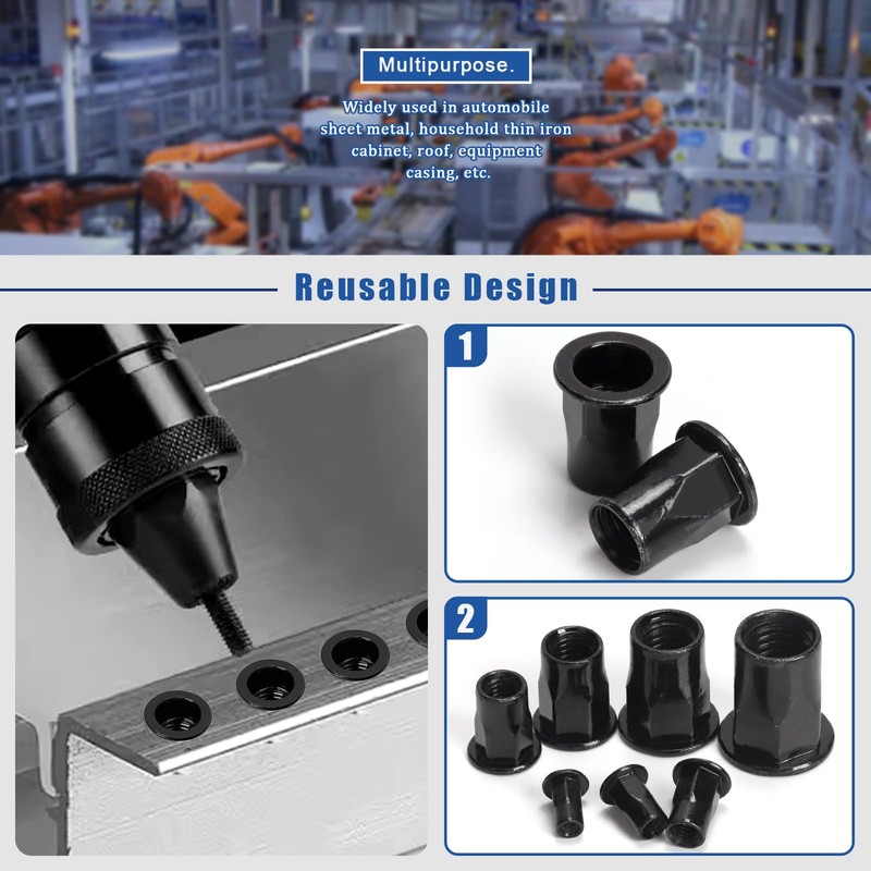 Glarks 250pcs Thread Half Hexagonal Rivet Nuts Set M3 M4