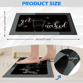 Riletese Get Naked Bath Mat - Super Absorbent Quick Dry Bathroom Rugs for Tub Shower, Ultra Thin Non Slip Bath Mat Rubber,Funny Bath Mats for Bathroom Floor Decor, Black, 17" x 25"
