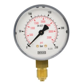 Fittingteile - Pressure Gauge Vertical Diameter 63 mm - Class 2.5 for Compressed Air Pneumatic Pressure Display (Display Range: 0 to 250 bar)