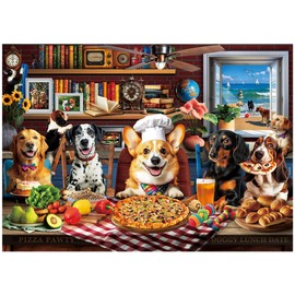 BenBen Puzzles for Adults 1000 Pieces, Dogs' Dinner Party, Dog Jigsaw Puzzle with Letters on Back, Funny Animal Puzzle, Challenging Puzzles for Family Game Night, Home Décor