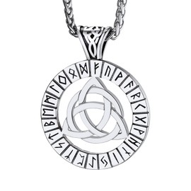 Bandmax Viking Necklace with Round Rune Pendant Trinity Celtic Knot/Triangle/Compass Necklace Stainless Steel Viking Fashion Jewellery Accessory for Men Women, Stainless Steel, No Gemstone