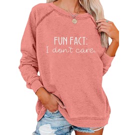 EADINVE "FUN FACT: I don't care Letter Print Women's Crewneck Sweatshirt Raglan Long Sleeve Casual Pullover Tops
