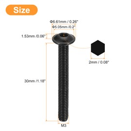 sourcing map Flanged Button Head Socket Cap Screws, 100 Pcs M3x30mm - 304 Stainless Steel Socket Drive Fasteners Bolts, Fully Thread Machine Screws for Furniture Installation (Black)