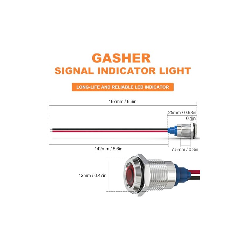 GASHER 5 PCS Energy Saving Indicator Light, LED Light 12V/24V/110V