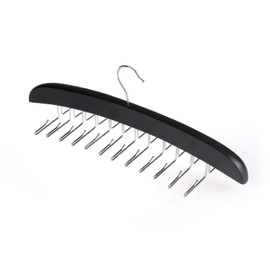 SunTrade Wooden Tie Hanger,24 Tie Organizer Rack Hanger Holder Hook (Black, 24 Hooks)