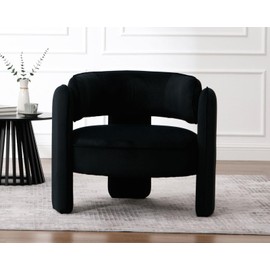 BESTANO Mid Century Modern Velvet Barrel Accent Chairs Armchair, Black Velvet Round Upholstered Accent Chairs with Back Side Club Chairs for Living Room Bedroom