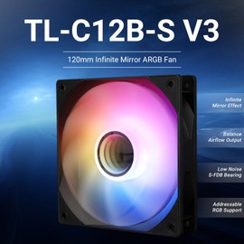 Thermalright TL-C12B-S V3 120mm ARGB CPU Fan, with 1500RPM Speed, Black Computer Case Fan, Quiet 4pin PWM PC Fan, for S-FDB Bearing CPU Cooler Fan,with ARGB Mirror Light Effect