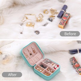 UJHAW Travel Jewelry Case, Jewelry Organizer Box, Jewelry Organizer Jewelry Travel Organizer Small Jewelry Organizer Ring Organizer Necklace Organizer Earring Organizer Box - Blue