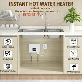 DAORDAER Electric Tankless Water Heater 3000W 110V, Instant On-Demand Hot Water System with Digital Display & Remote Control, Bathroom/Kitchen, Constant Temperature, WHRITE with Plug (110V/3000W)