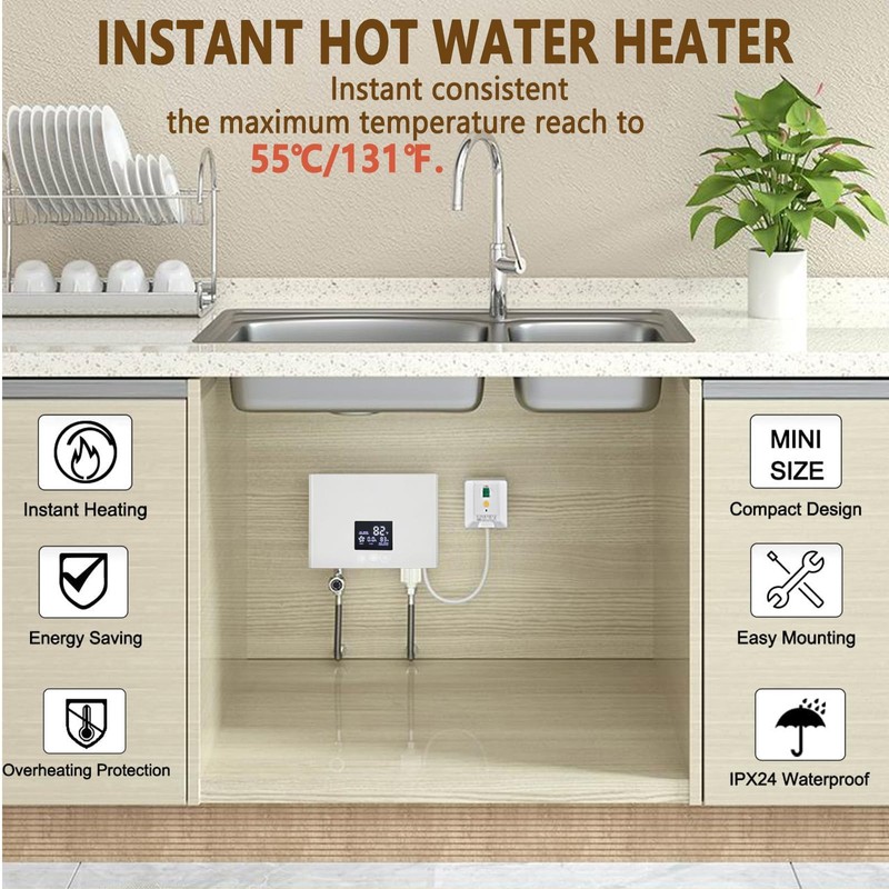 DAORDAER Electric Tankless Water Heater 3000W 110V, Instant On-Demand Hot