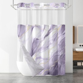 SSCRCUSLY - Cortina de ducha sin gancho con forro a presión, diseño de mármol púrpura, cortinas de ducha de tela impermeable lavables para decoración de baño con ventana superior de malla transparente