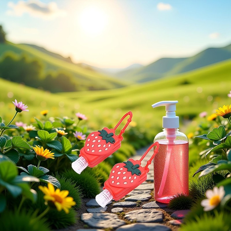 2 Pcs Strawberry Empty Travel Hand Sanitizer Bottle, Silicone Sleeve