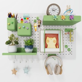 Soubeoii Metal Pegboard Kit — Carbon Steel Pegboards with 26 Accessories, Pegboard Wall Organizer for Home, Office, Study Room, Kitchen, Craft Room & Gaming Setup— 24″ × 16″ White Peg Board