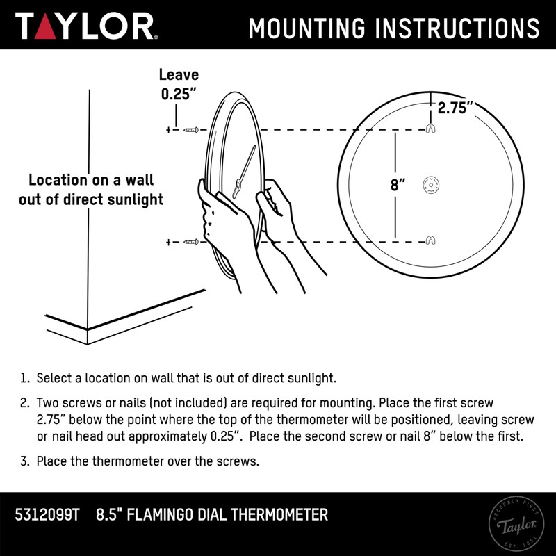 Taylor Flamingo Indoor Outdoor Dial Thermometer, Wireless Thermometer with Easy