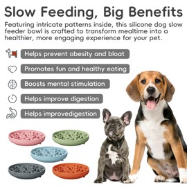 AXEFUN Silicone Slow Feeder Dog Bowl – Sky Blue Bone Pattern | Food-Grade Non-Slip Dog Dish for Anti-Bloat, Fast Eating Prevention, 7.4” x 1.5”, Dishwasher Safe