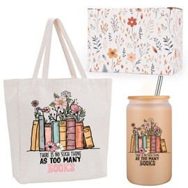 Fairy's Gift Book Lovers Gifts - Canvas Tote Bag & Frosted Glass Cup Set - Christmas, Birthday, Bookish Gifts for Book Lovers Women Readers Librarian Teacher - Book Club Book Themed Gifts