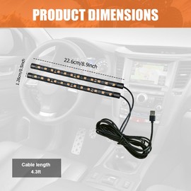 Car LED Strip Light, 24 LEDs RGB Neon Interior Atmosphere Lights, 12V Under Dash Ambient Night Light, Universal Auto Interior Decorative Lamp with USB Port, Universal Car Accessorie (Orange)