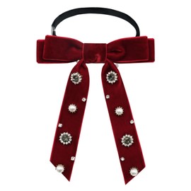 LHXzizizi Velvet Ribbon Bow Ties for Women/Men, Rhinestone Adjustable Necktie Girls Bowtie for Party Causal School Uniforms (Red)