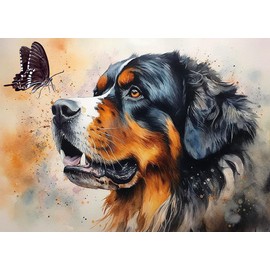 Swiss Bernese Mountain Dog Diamond Art Painting by Number Kits Cross Stitch DIY Paint with Full Drill Round Diamond Art Embroidery Kits Wall Decoration Festival Gift(40x50cm)
