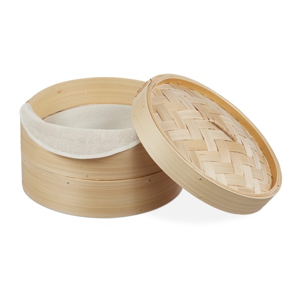 Relaxdays Bamboo Steamer Asian Steamer Basket with 2 Tier for