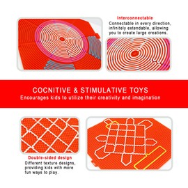 Sensory Activity Board, 2PCS Double-Sided Silicone Fidget Toy for Autism, Stress Relief, Calming, Focus, ADHD, Kids & Adults Portable Travel Toy with 10 Strings (Red)