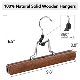 AMKUFO 20 Pack Wooden Pants Hangers with Clips Non Slip Skirt Hangers Trouser Clamp Hanger Solid Wood Hanger with 360° Swivel Hook Walnut