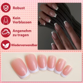 MrCuvaryas Square Glue-On Nails, Pack of 24 French Tip Press On Nails Short, Squoval Nude Natural White French Fake Nails with Nail Glue for Women Nail Art, Nail Tips (White Classic, 12 Sizes)