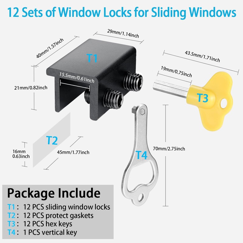 Window Locks (12 Sets), Window Locks for Up and Down
