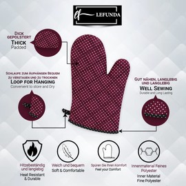 LEFUNDA® Oven Mitts, Pot Holders, Set of 4, Heat Resistant Oven Mitts, Cotton, Grill Gloves, Oven Mitts for Baking, Cooking, Grilling, BBQ Cooking Gloves, Oven Mitts, Baking Gloves (Red)