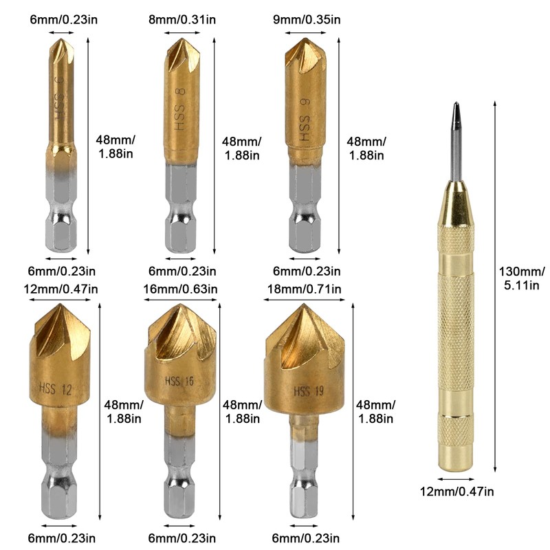 23Pcs Countersink Drill Bit Set,6 Countersink Drill Bits, 7 Three