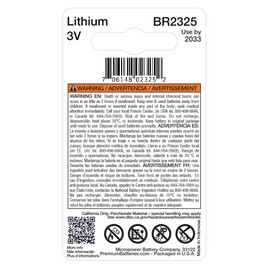 Premium Batteries BR2325 Battery Lithium 3V Coin Cell Child-Safe (1 Pack)