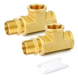GASHER 2PCS Brass Tee Pipe Fittings, 3/4" NPT Female x 3/4" NPT Female x 3/4" NPT Male Pipe Fittings, Male Run Tee