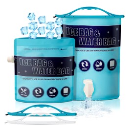 2 Clips Reusable Ice Bags for Cooler 5lb & 2.5lb,Ice Cube Bag & Water Bag,Keep Dry & Cold,Large Ice Pack for Cooler Leakproof, Water Container for Camping Hiking and Fishing(1 Large&1 Medium)