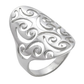 Silverly Women's 925 Sterling Silver 30 mm Open Filigree Swirl Spiral Pattern Long Thumb Ring