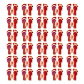 Home Genie Plastic Laxmi Feet/Charan Paduka Stickers for Home,Office and Temple Entrance | Lakshmi Feet for Diwali Decoration | Lakshmi Charan Sticker - Red - Pack of 15