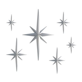 Stylor Mid Century Modern Decor, Mcm Retro 3D Star Art Wall Sculpture, Plastic Starburst Decor, Vintage Celestial Whimsigoth Home Decor Accent. (Set of 6, Silver)