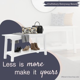 Craftsbury 36-Inch Solid Wood Entryway Bench with Storage Shelf – Easy Assembly Small Seating Bench for Hallway, Living Room, or Foyer by Alaterre Furniture (White)