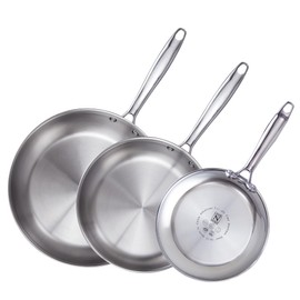 Cook N Home Stainless Steel Frying Pan Set, 8-inch, 10-inch, 12-inch Fry Pan, Tri-Ply Clad 18/10 Stainless Steel Skillet Sauté Cooking Pan, Induction Cookware, 3-Piece