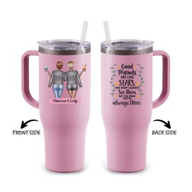 Custom Best Friend Tumbler Double Walled Stainless Steel 40oz BFF Tumbler w/Lid and Straw Matte Blush Rose