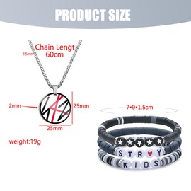 XFSRG Kpop Fan Jewellery Set Stainless Steel Necklace with Graphic Pendant and 3 Colourful Polymer Clay Bracelets Unisex Street Style Accessory, Polymer Clay